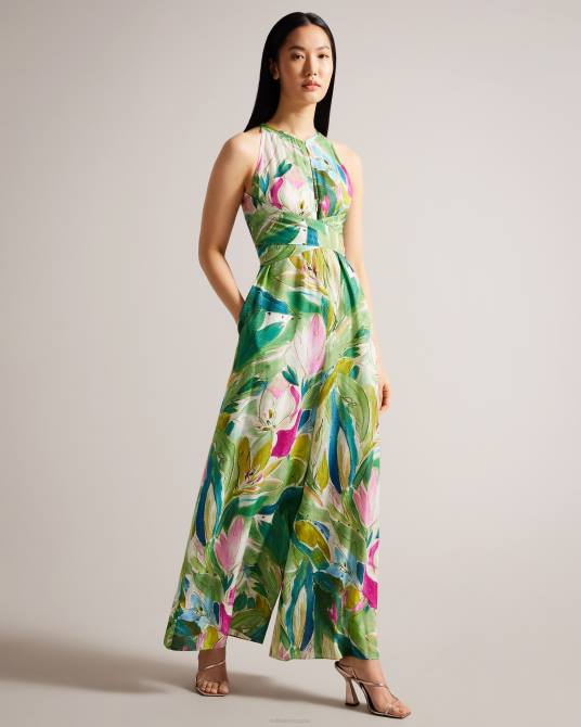 Ted Baker mujer 2ZFP9 ropa Mono con cuello halter y detalle de corpiño cruzado verde