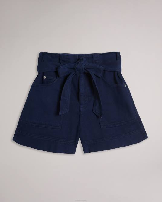 Ted Baker mujer 2ZFP352 ropa Danikii shorts de mezclilla con lazo y talle alto azul oscuro