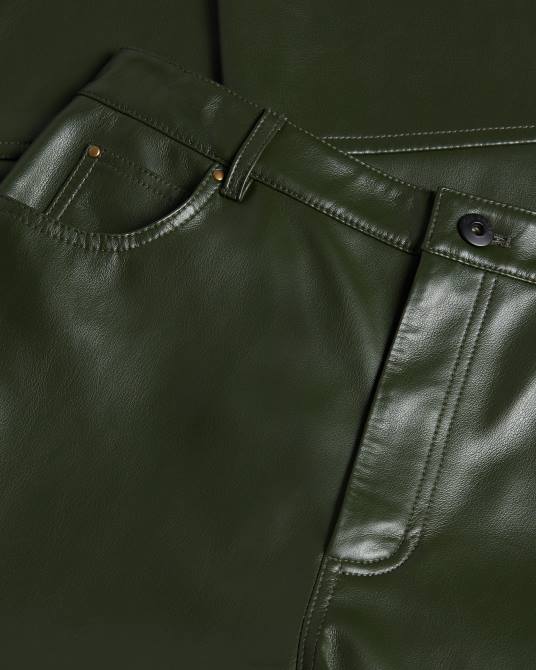 Ted Baker mujer 2ZFP44 ropa pantalones a cuadros de pernera recta de piel sintética caqui