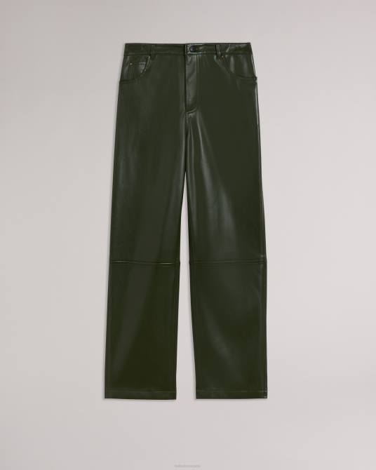 Ted Baker mujer 2ZFP44 ropa pantalones a cuadros de pernera recta de piel sintética caqui