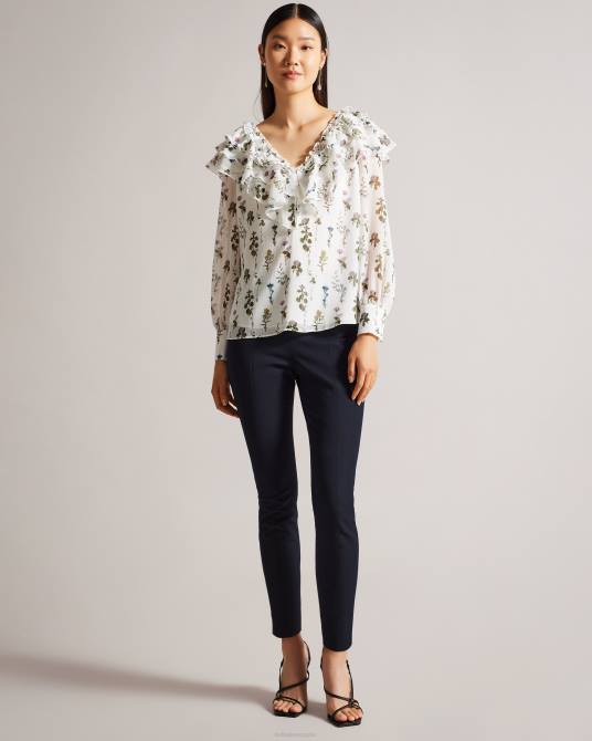 Ted Baker mujer 2ZFP478 ropa pantalones liroi de talle alto con botones de imitación Armada