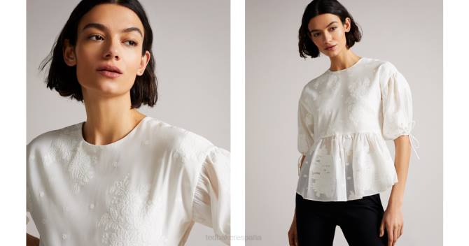 Ted Baker mujer 2ZFP545 ropa top karni con mangas abullonadas exageradas blanco