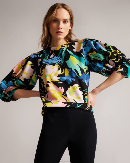 Ted Baker mujer 2ZFP574 ropa suéter ragnila floral con mangas grandes negro