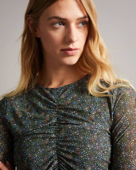 Ted Baker mujer 2ZFP575 ropa top de punto con parte delantera fruncida de savannn negro