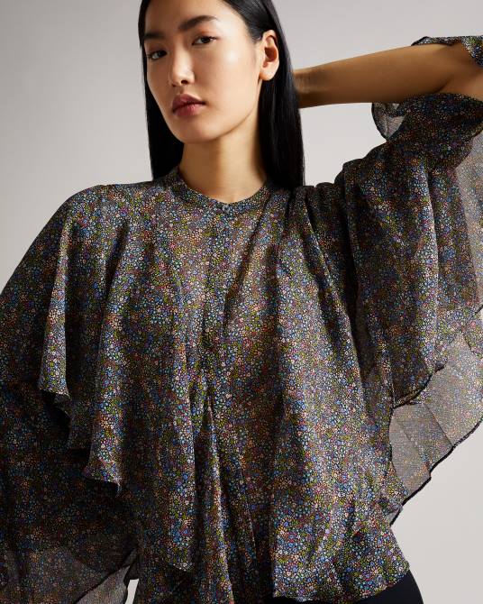 Ted Baker mujer 2ZFP579 ropa Blusa con volantes y estampado retro de Pinku negro