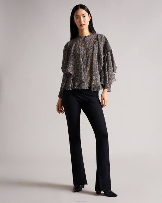 Ted Baker mujer 2ZFP579 ropa Blusa con volantes y estampado retro de Pinku negro