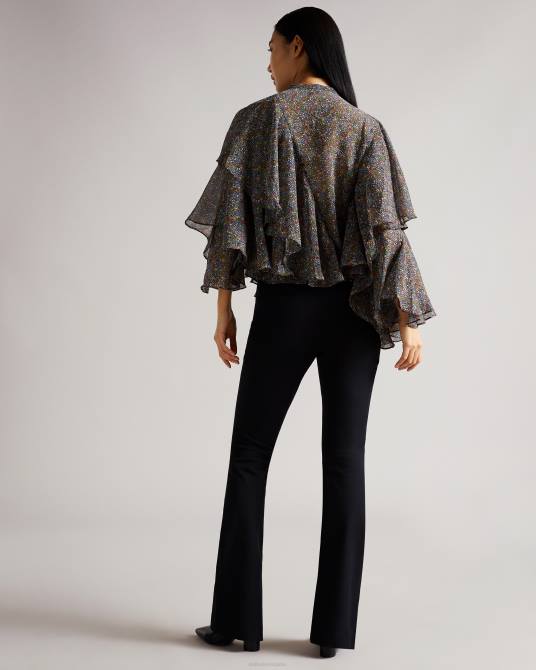 Ted Baker mujer 2ZFP579 ropa Blusa con volantes y estampado retro de Pinku negro