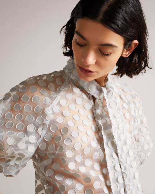 Ted Baker mujer 2ZFP601 ropa blusa caieta de organza con lunares y lazo en el coño blanco