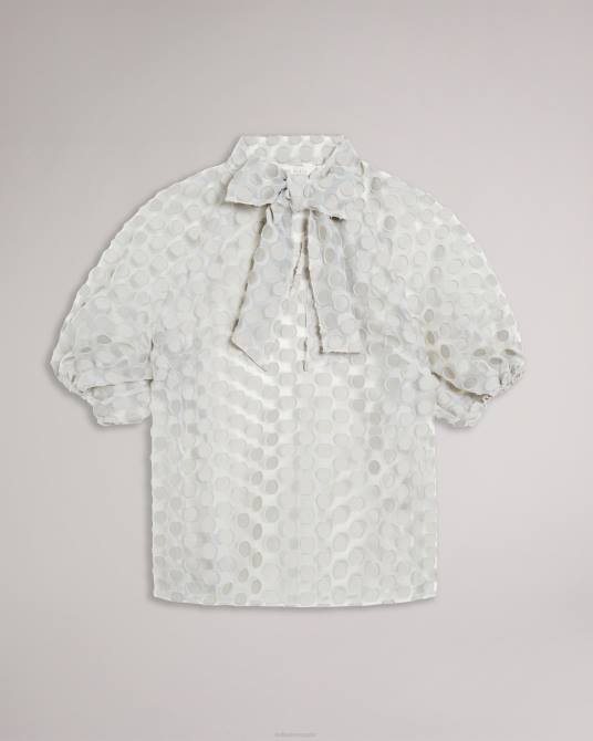 Ted Baker mujer 2ZFP601 ropa blusa caieta de organza con lunares y lazo en el coño blanco
