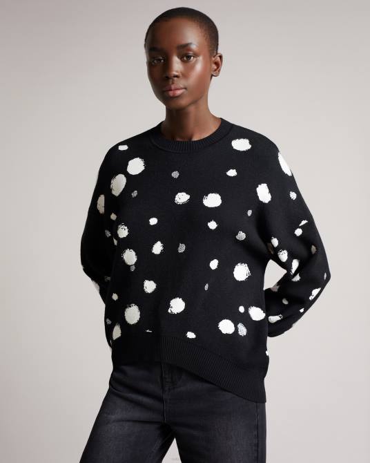 Ted Baker mujer 2ZFP635 ropa ssaskia suéter de punto en jacquard con dobladillo redondeado negro
