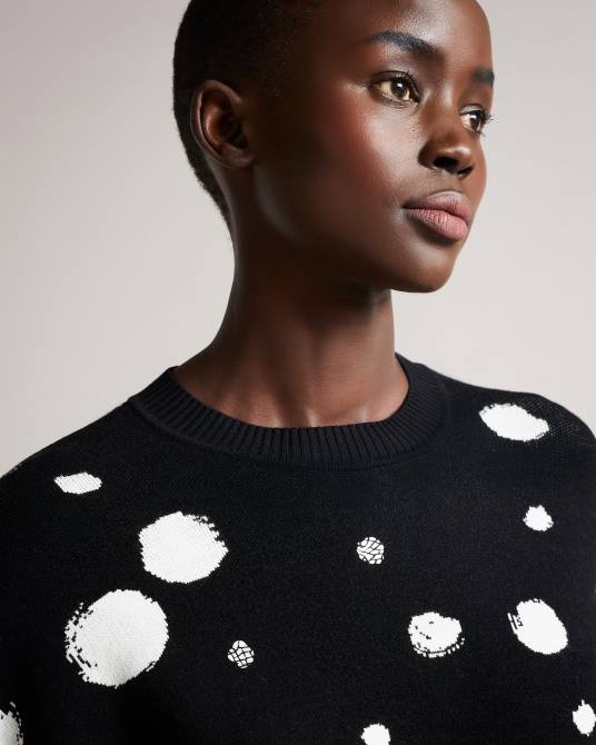 Ted Baker mujer 2ZFP635 ropa ssaskia suéter de punto en jacquard con dobladillo redondeado negro