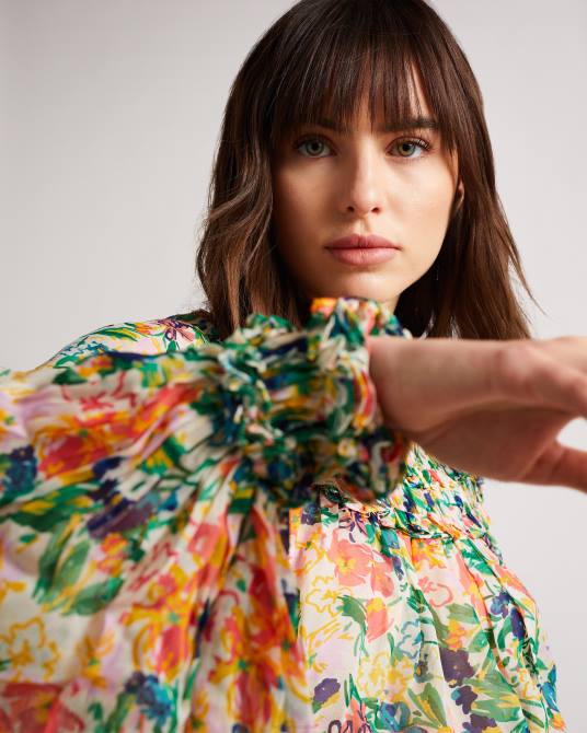 Ted Baker mujer 2ZFP648 ropa blusa estampada kesara con lazo en la cintura blanco