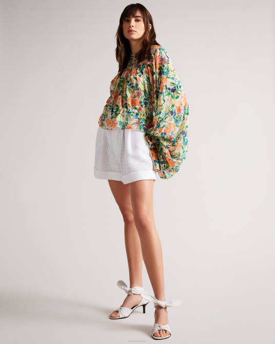 Ted Baker mujer 2ZFP648 ropa blusa estampada kesara con lazo en la cintura blanco