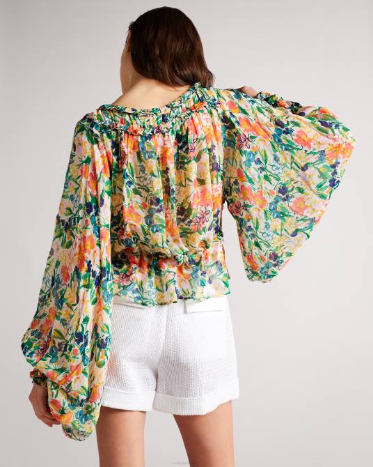 Ted Baker mujer 2ZFP648 ropa blusa estampada kesara con lazo en la cintura blanco