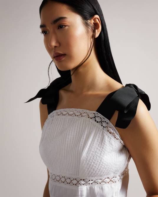 Ted Baker mujer 2ZFP540 ropa Pietri top con peplum y aplicación de encaje con tirantes de grosgrain blanco