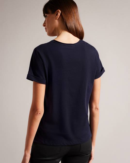 Ted Baker mujer 2ZFP547 ropa camiseta miarna con cuello en v y corte fácil Armada