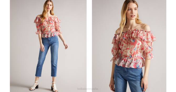 Ted Baker mujer 2ZFP554 ropa Top harina con hombros descubiertos y cintura elástica rosa medio
