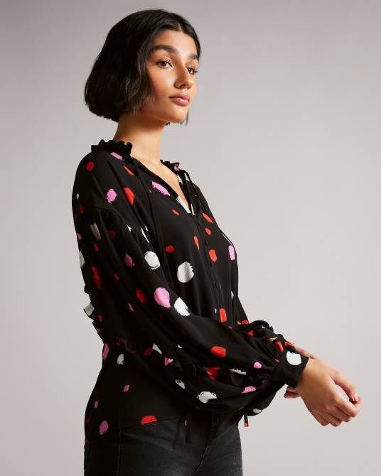 Ted Baker mujer 2ZFP615 ropa blusa sunrai con estampado de lunares y volantes negro