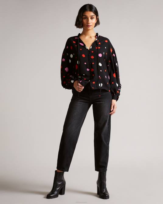 Ted Baker mujer 2ZFP615 ropa blusa sunrai con estampado de lunares y volantes negro