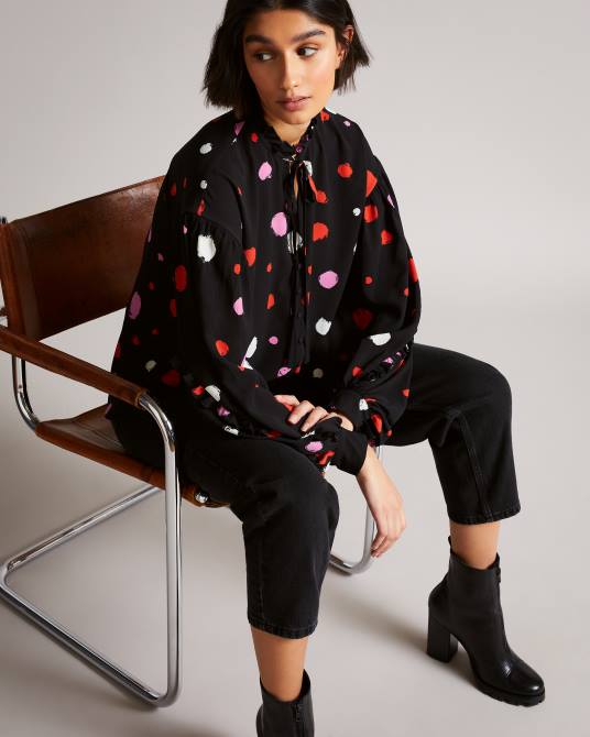 Ted Baker mujer 2ZFP615 ropa blusa sunrai con estampado de lunares y volantes negro