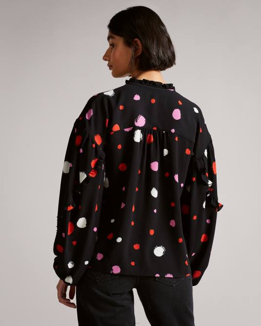 Ted Baker mujer 2ZFP615 ropa blusa sunrai con estampado de lunares y volantes negro