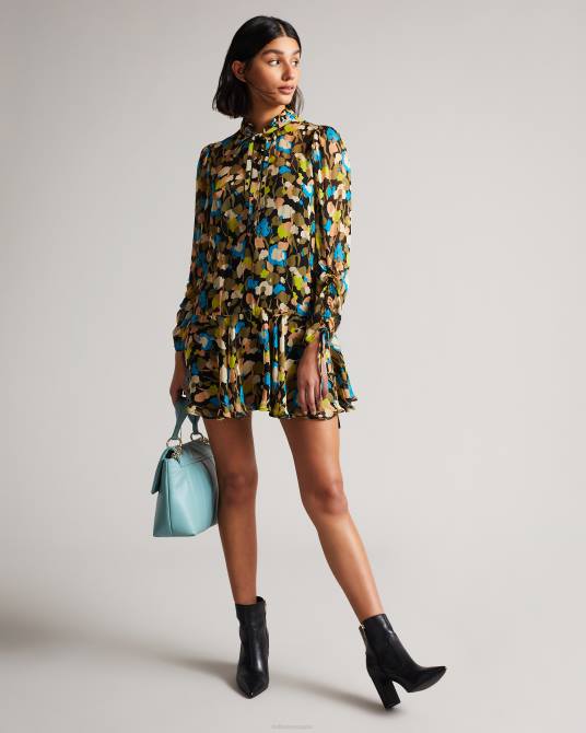 Ted Baker mujer 2ZFP485 ropa vestido corto hariiee floral con cintura caída negro