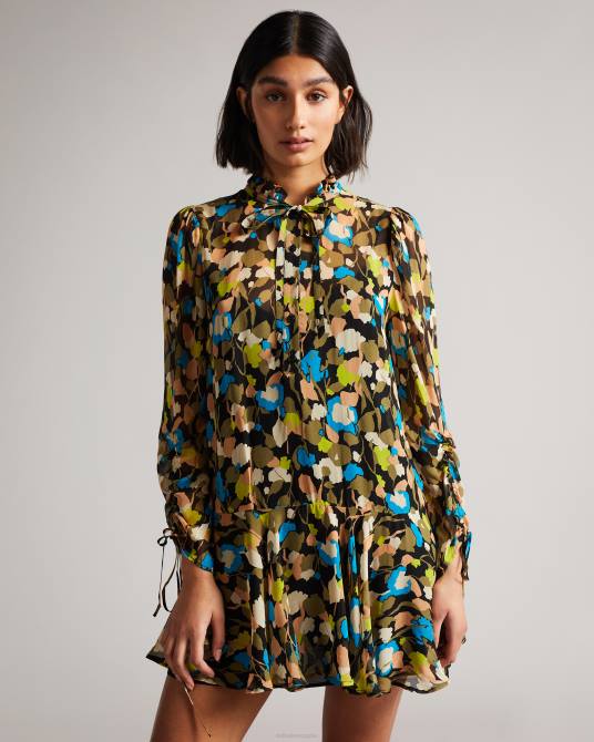 Ted Baker mujer 2ZFP485 ropa vestido corto hariiee floral con cintura caída negro