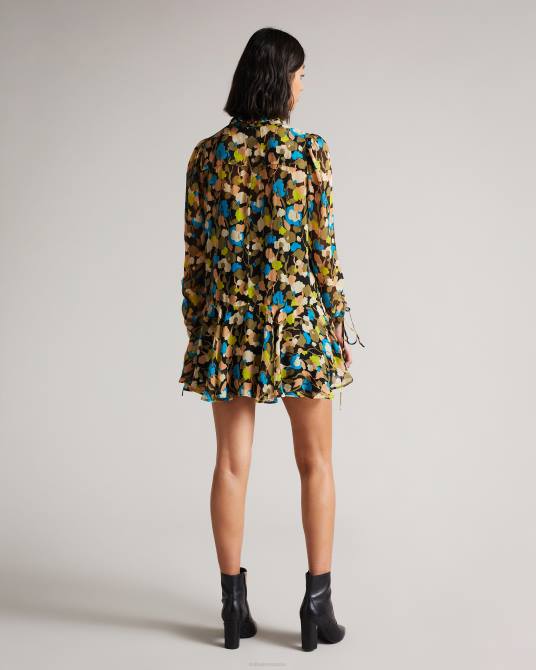 Ted Baker mujer 2ZFP485 ropa vestido corto hariiee floral con cintura caída negro