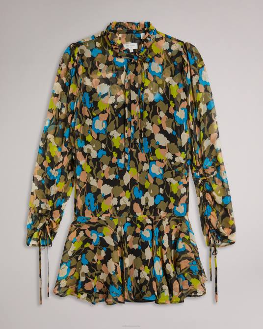 Ted Baker mujer 2ZFP485 ropa vestido corto hariiee floral con cintura caída negro