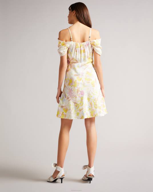 Ted Baker mujer 2ZFP490 ropa vestido corto Camily de satén con parte delantera desbocada blanco