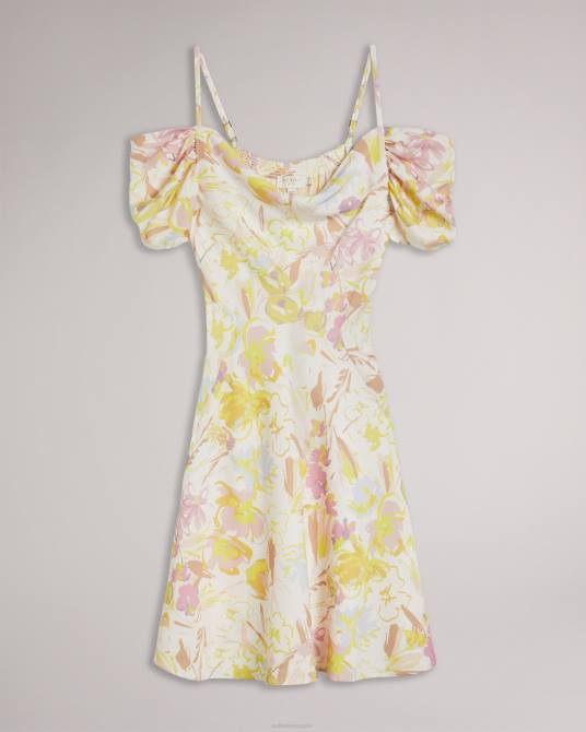 Ted Baker mujer 2ZFP490 ropa vestido corto Camily de satén con parte delantera desbocada blanco