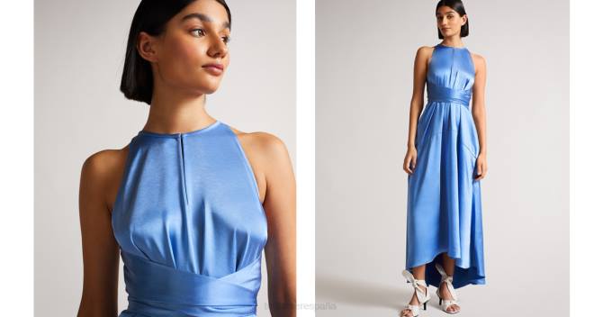 Ted Baker mujer 2ZFP498 ropa Vestido halter alto y bajo con lazo integrado de mmilly azul claro