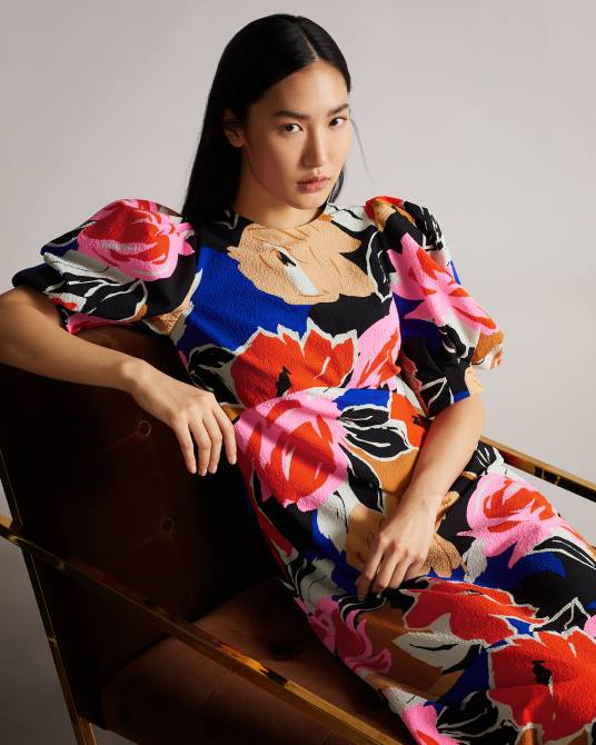 Ted Baker mujer 2ZFP503 ropa vestido midi con estampado floral harpia negro