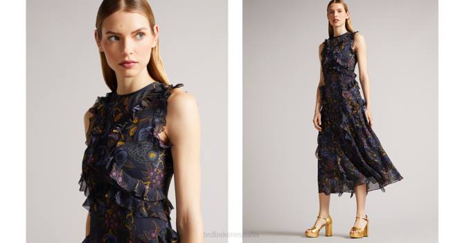 Ted Baker mujer 2ZFP508 ropa vestido midi karolia sin mangas en cascada Armada