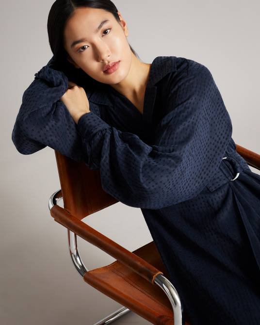 Ted Baker mujer 2ZFP512 ropa vestido midi sammmie con anilla en forma de D azul oscuro