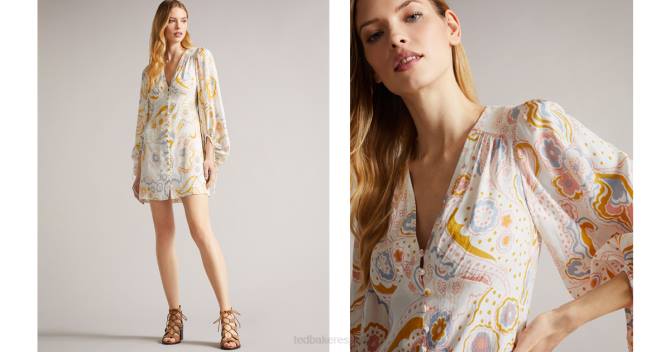 Ted Baker mujer 2ZFP514 ropa vestido corto thelia con mangas exageradas blanco