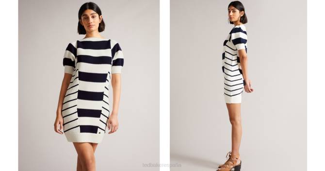 Ted Baker mujer 2ZFP515 ropa vestido estilo jersey con mangas abullonadas y cuello envolvente arisu blanco