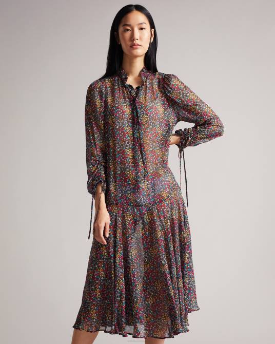 Ted Baker mujer 2ZFP519 ropa vestido midi bevlia con cintura caída negro