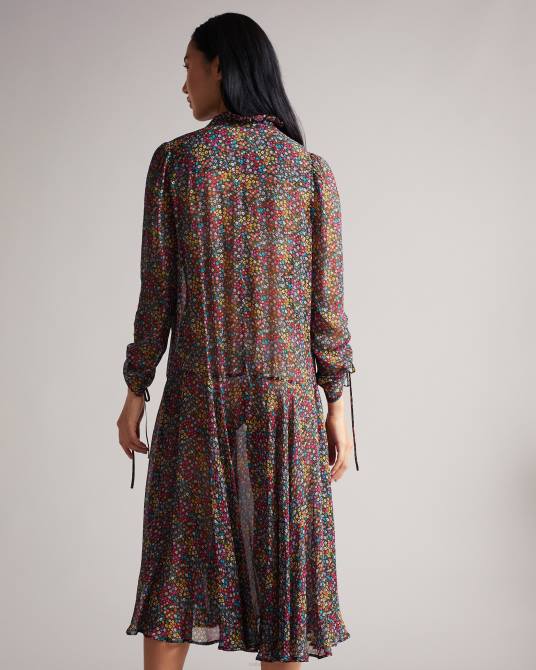 Ted Baker mujer 2ZFP519 ropa vestido midi bevlia con cintura caída negro