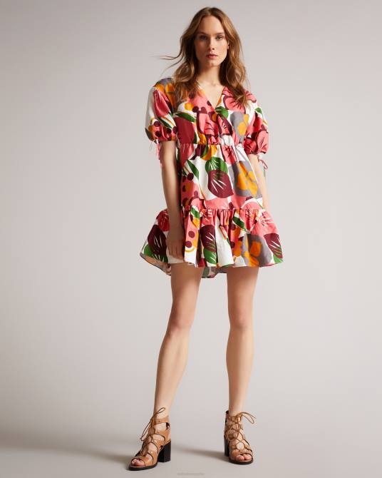 Ted Baker mujer 2ZFP532 ropa vestido corto rhitaa cruzado con mangas exageradas blanco