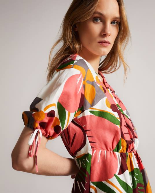 Ted Baker mujer 2ZFP532 ropa vestido corto rhitaa cruzado con mangas exageradas blanco