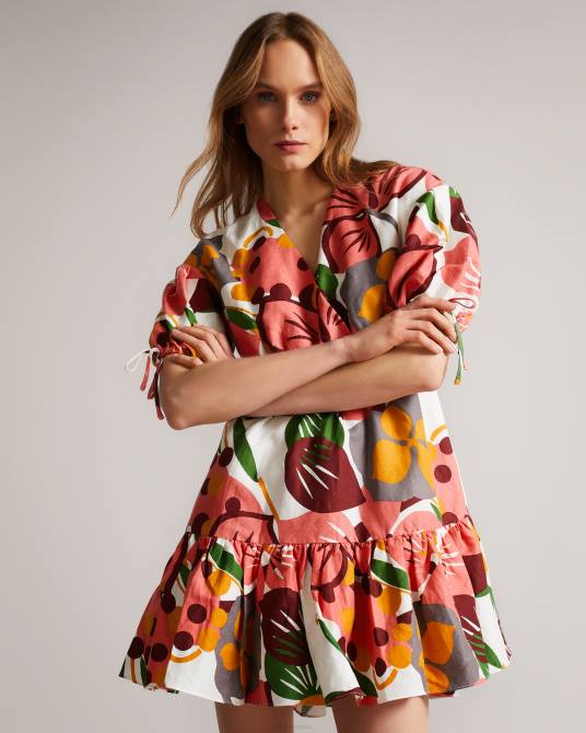 Ted Baker mujer 2ZFP532 ropa vestido corto rhitaa cruzado con mangas exageradas blanco