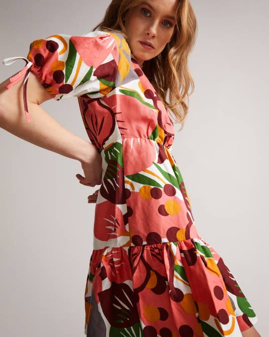 Ted Baker mujer 2ZFP532 ropa vestido corto rhitaa cruzado con mangas exageradas blanco