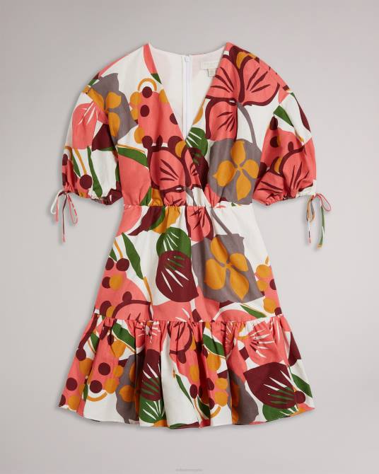 Ted Baker mujer 2ZFP532 ropa vestido corto rhitaa cruzado con mangas exageradas blanco