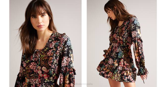 Ted Baker mujer 2ZFP533 ropa minivestido hendria con detalles de volantes negro