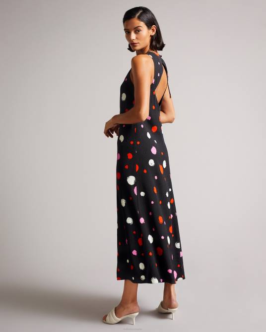 Ted Baker mujer 2ZFP535 ropa vestido midi lizzzee con detalle lateral fruncido negro