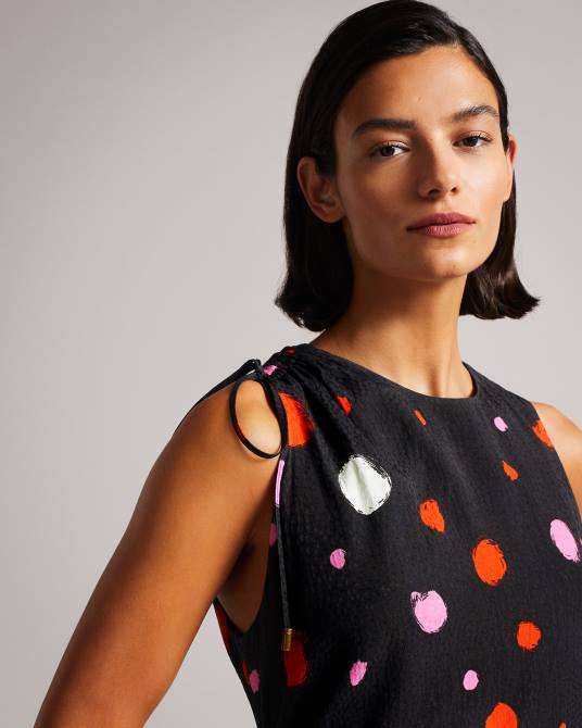 Ted Baker mujer 2ZFP535 ropa vestido midi lizzzee con detalle lateral fruncido negro