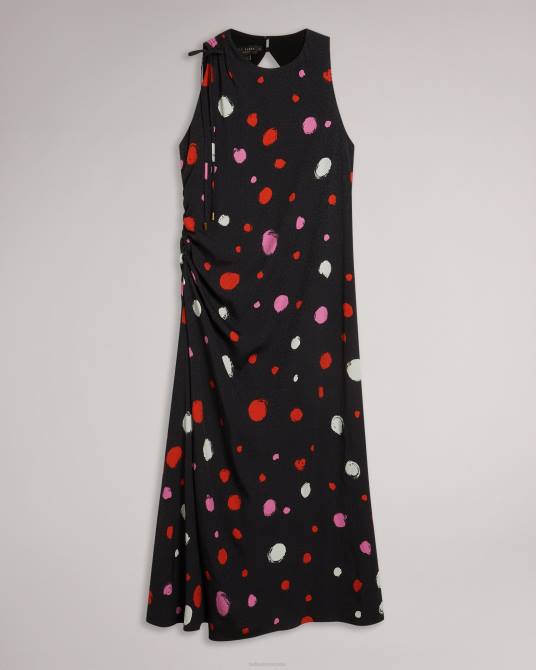 Ted Baker mujer 2ZFP535 ropa vestido midi lizzzee con detalle lateral fruncido negro