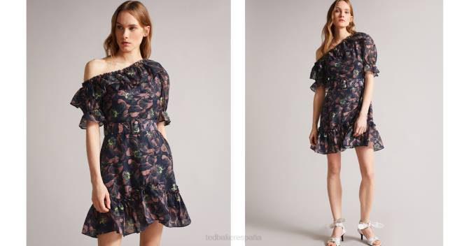 Ted Baker mujer 2ZFP536 ropa Hazpin minivestido asimétrico con hombros descubiertos y volantes Armada