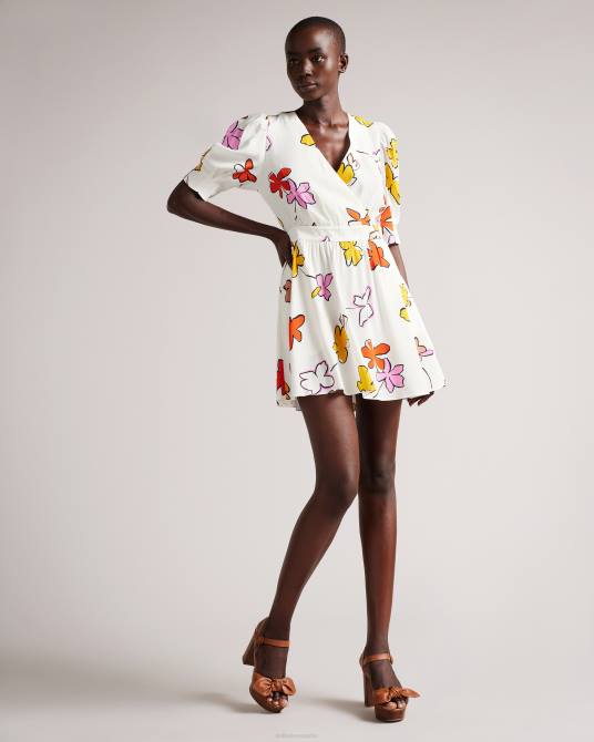 Ted Baker mujer 2ZFP544 ropa vestido corto wesllie con parte delantera cruzada y estampado blanco